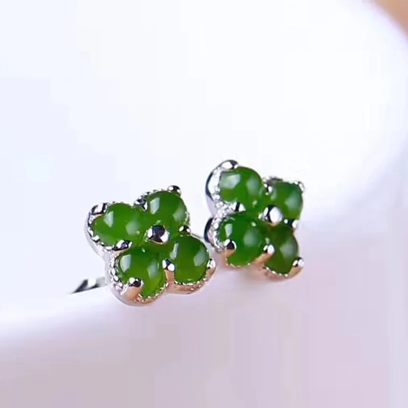Jadery классические темно зеленые нефритовые серьги гвоздики для женщин 925 пробы