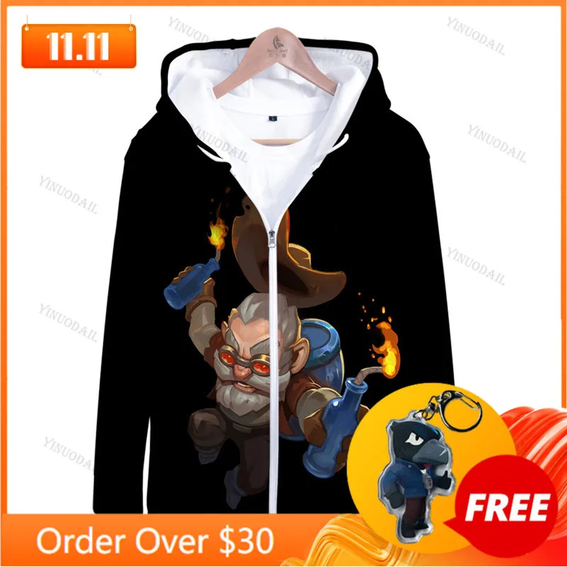 

POCO Browlings Boys Girls 3D PRIMO MORTIS Thin Hoodie Crow Spike Leon Shelly Hoodie Kids Game Anime Star, Hoodie Birthday Gift