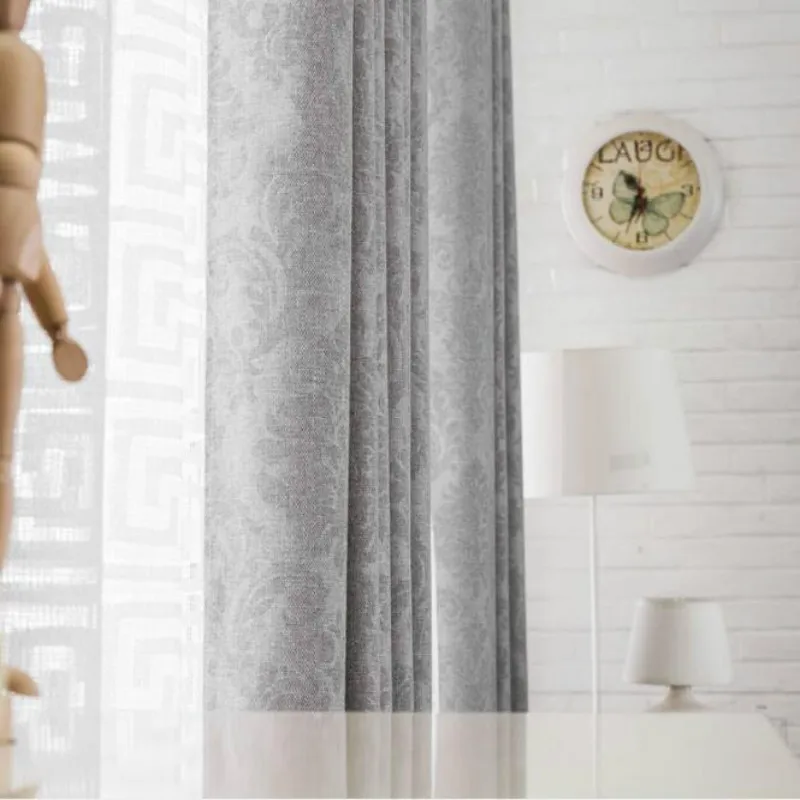 Шторы затемняющие плотные серые занавески из имитации льна с тиснением для