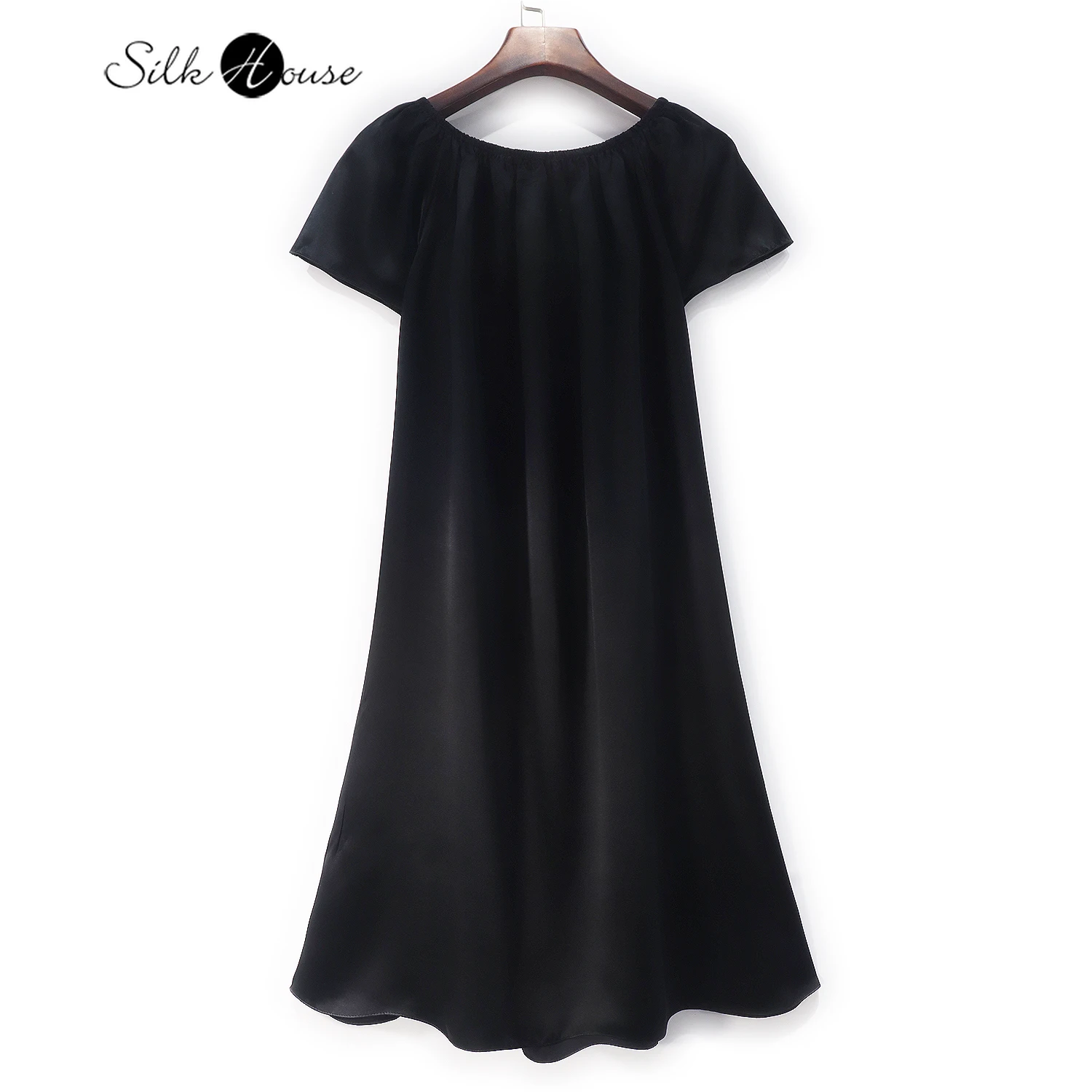 

2021 Summer Women's Fashion Clothing Silky Silk Satin Mulberry Silk Dress Black Silk Medium Length Skirt Doll Dress