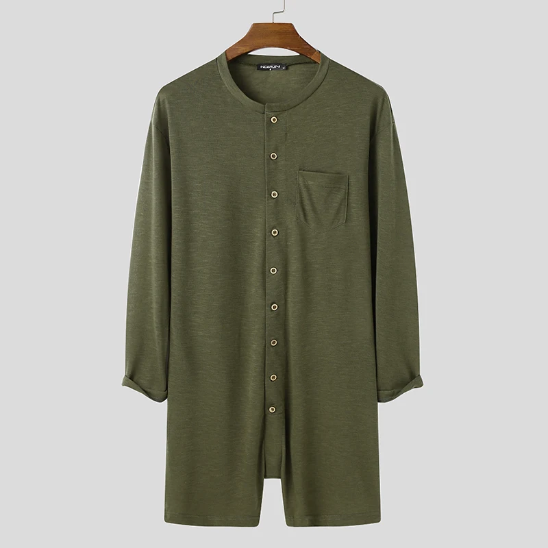 

Leisure Mens Jumpsuit Sleepwear Men Pajamas Rompers Long Sleeve Comfortable Homewearsolid Color Button Nightwear S-5Xl