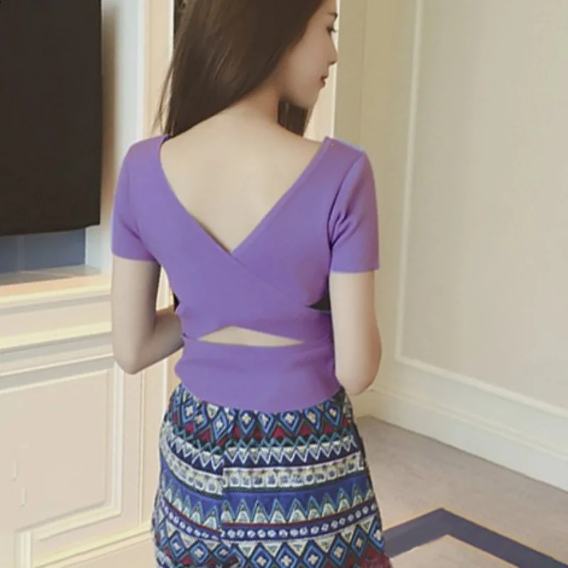 Женская одежда с коротким рукавом открытая футболка сексуальный летний топ