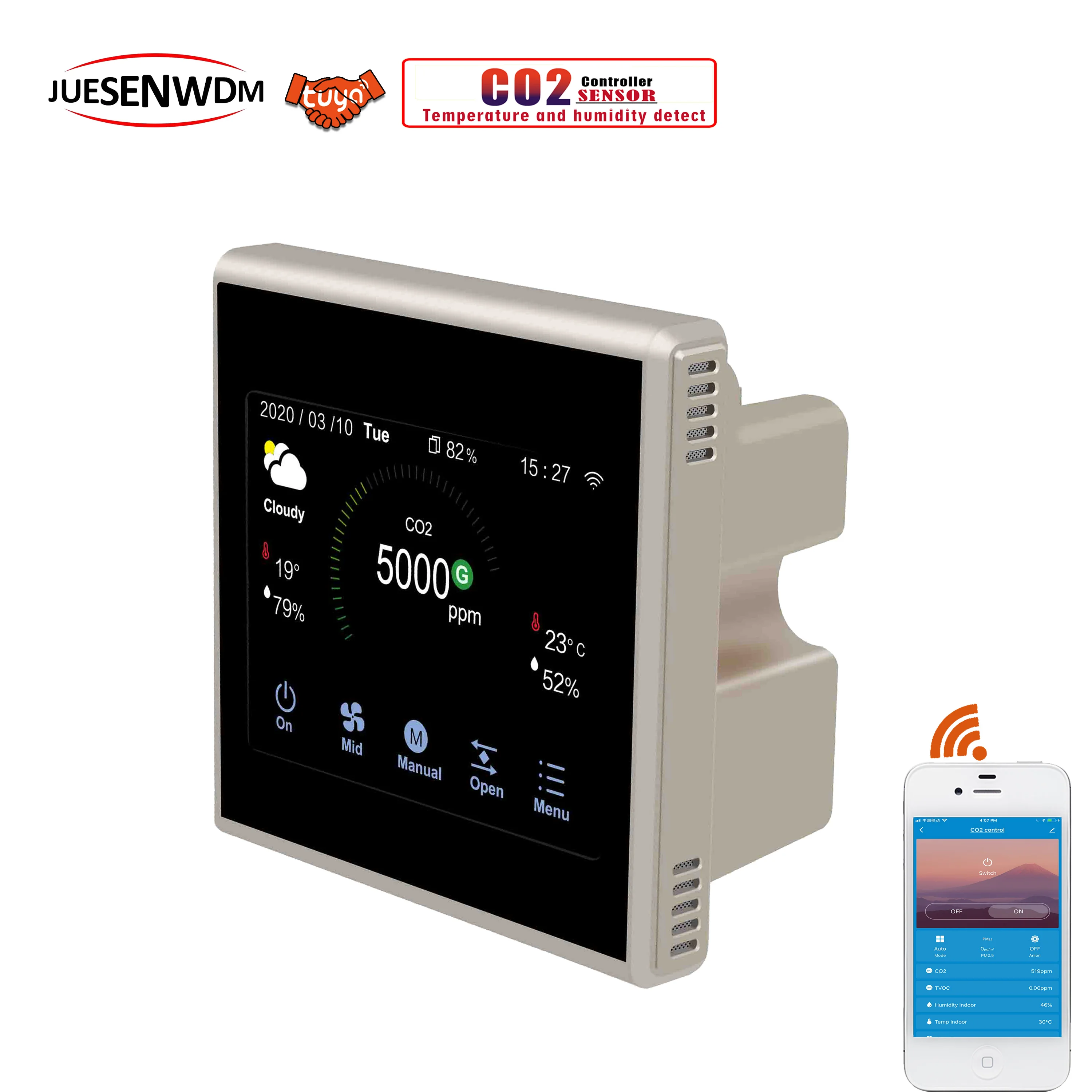 Wifi цветной сенсорный монитор качества воздуха с приложением TUYA CO2 для системы