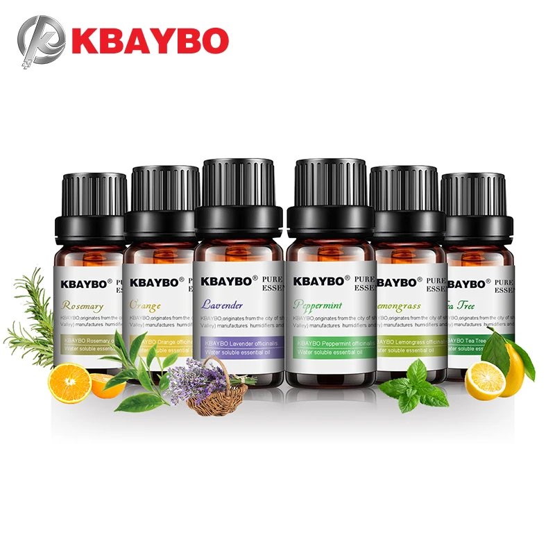 

KBAYBO 10ml*6bottles Pure essential oils for aromatherapy diffusers lavender tea tree lemongrass tea tree rosemary Orange oil