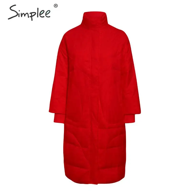 Simplee Fashion warm women long parkas Zipper pockets autumn winter outwear female padded coat Loose soft ladies white overcoats | Женская