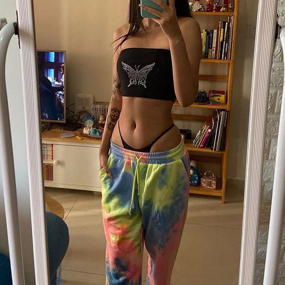 Женский топ без рукавов с принтом бабочки летний бретельками для клуба