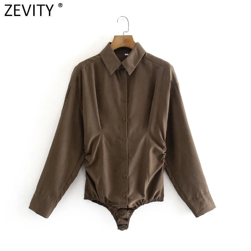 

Zevity новые женские модные однобортные облегающие боди с отложным воротником офисные женские эластичные шикарные боди LS9782