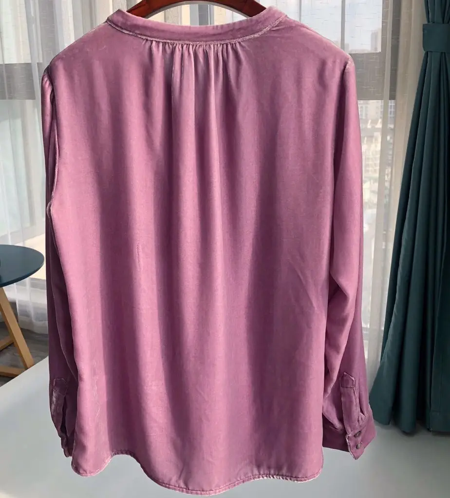 Women Shirt Early Autumn New Pink Purple Silk Velvet Lazy V-neck | Женская одежда