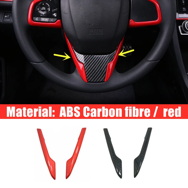 

For Honda Civic 10th 2016 17 2018 Car Steering wheel Button frame Cover Protector Accessories car styling ABS Carbon/red 2pcs