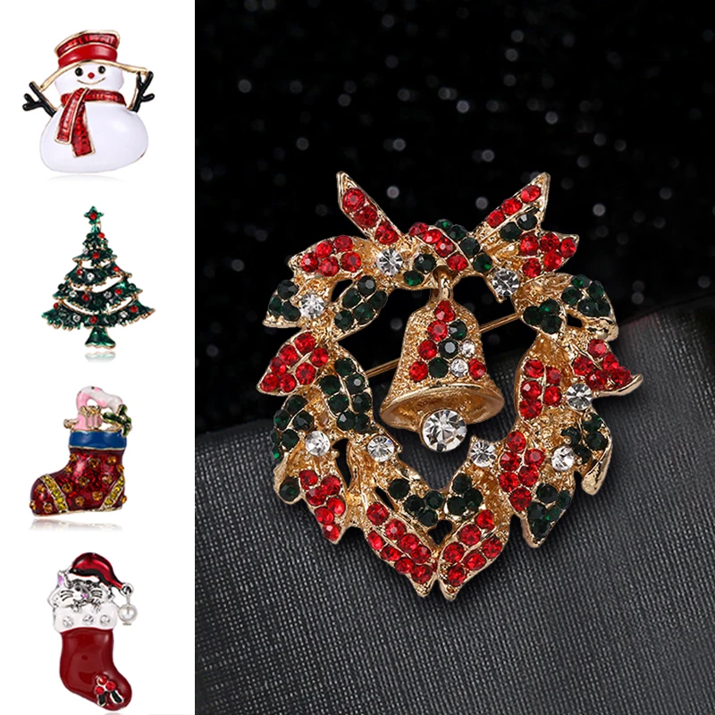 

Christmas Brooches Santa Claus Hat gloves Bells Socks Snowfake Rhinestone Suit Metal Pins Badges Brooch New Year FashionGifts