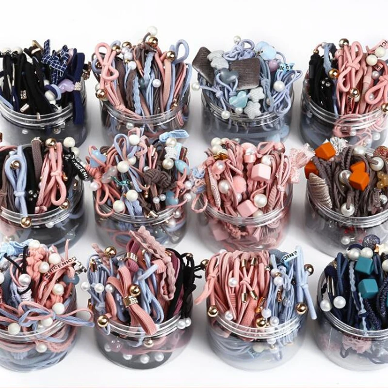 

A box Fashion Women Girls Basic Knot Pearls Elastic Hair Bands Scrunchies Ponytail Holder Headbands Hair Accessories Set