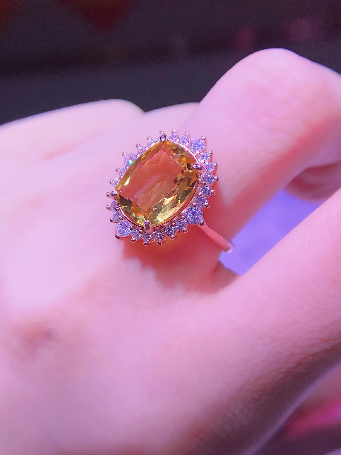 

Natural Crystal Yellow Ring Transparent Jewelry S925 925 SterlingSilver Inlay Size Can Be Adjusted Fashionable Gifts