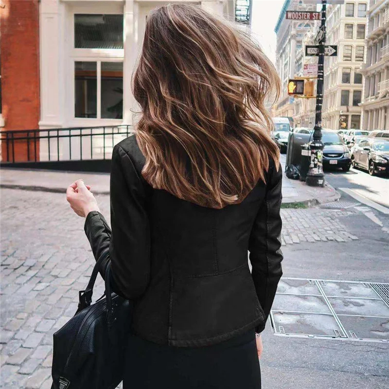 Chaqueta corta de estilo dorado para mujer, traje pequeño de cuero con cuello levantado, para primavera y otoño, 2021