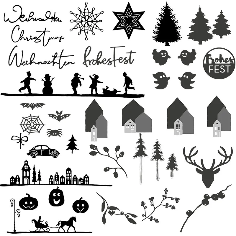 Рождественские елки олень снеговик Хэллоуин тыква призрак цветы металлические