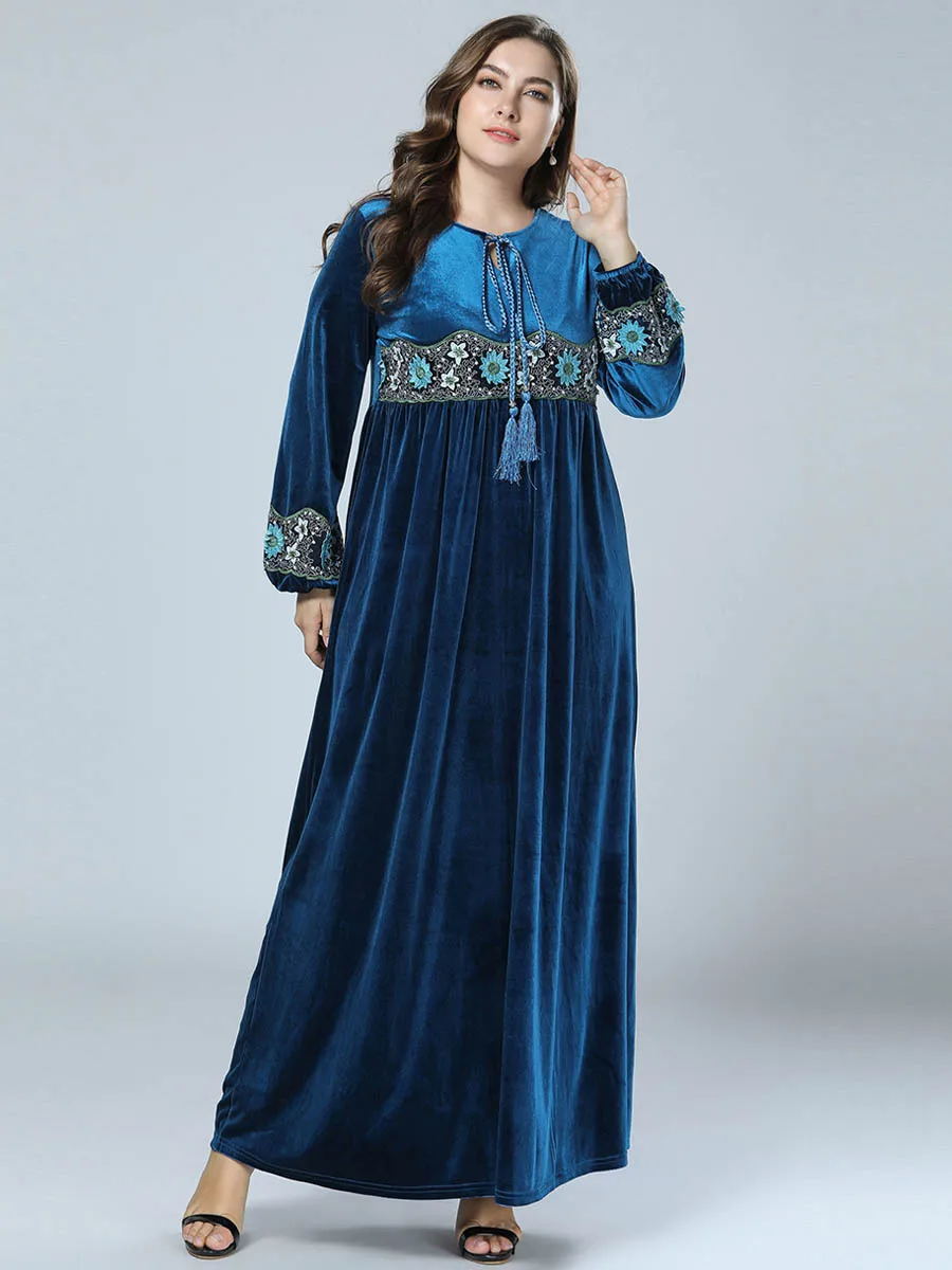 Бархатное мусульманское платье большого размера Дубай абайя женские платья