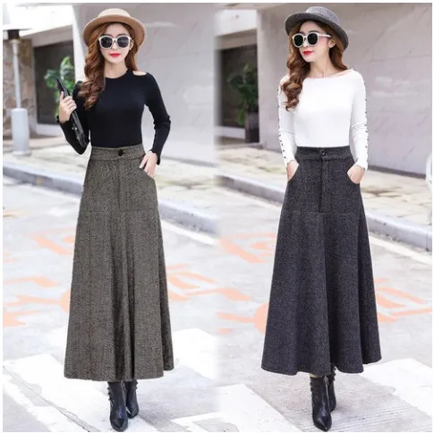 Осенне-зимняя шерстяная юбка 2020 элегантная винтажная полосатая длинная Офисная