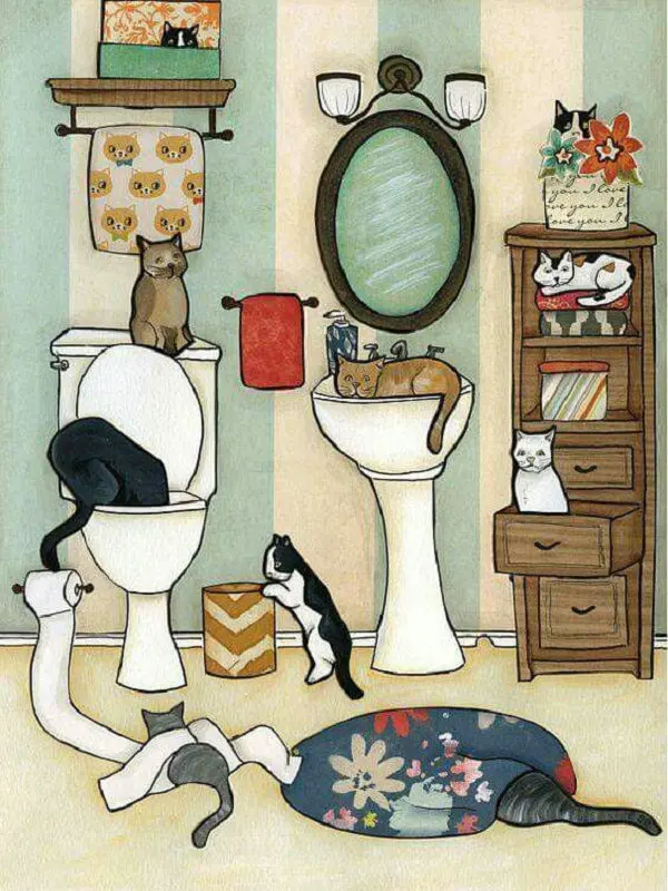 

Full & Diamond Diy 5d Square Painting Cat Bathroom Photo Diamond Art Cross Stitch 3D Rhinestones Decoration Crystal Sewing