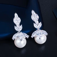 cwwzircons top quality bling marquise cut cubic zirconia stone big wedding party pearl drop earrings jewelry for women cz131