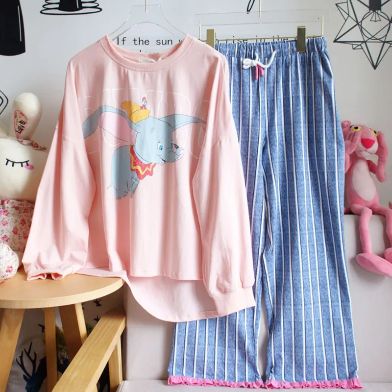 Осенняя пижама из чистого хлопка Женская Милая мультяшная маленькая как легкая с