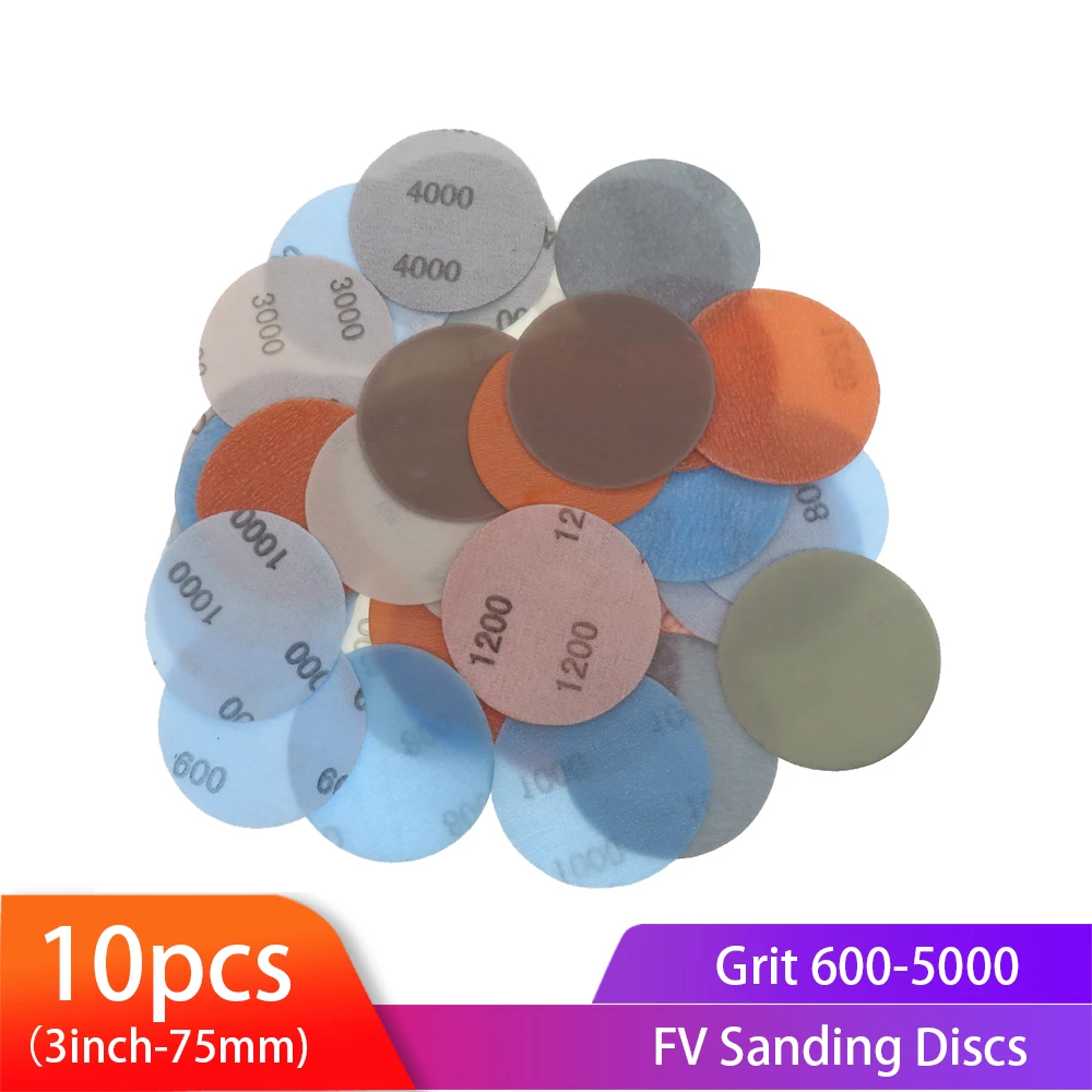 

10PCS 3 Inch FV Superfine Sandpaper Wet/Dry Sanding Discs Hook Loop Auto Body Film Paint Abrasive Sand paper 600#-5000#