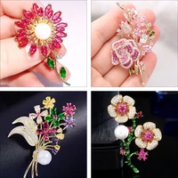 luxury pink zircons brooch for women fashion flower brooches pins colorful crystal sunflower broach jewelry broche femme bijoux