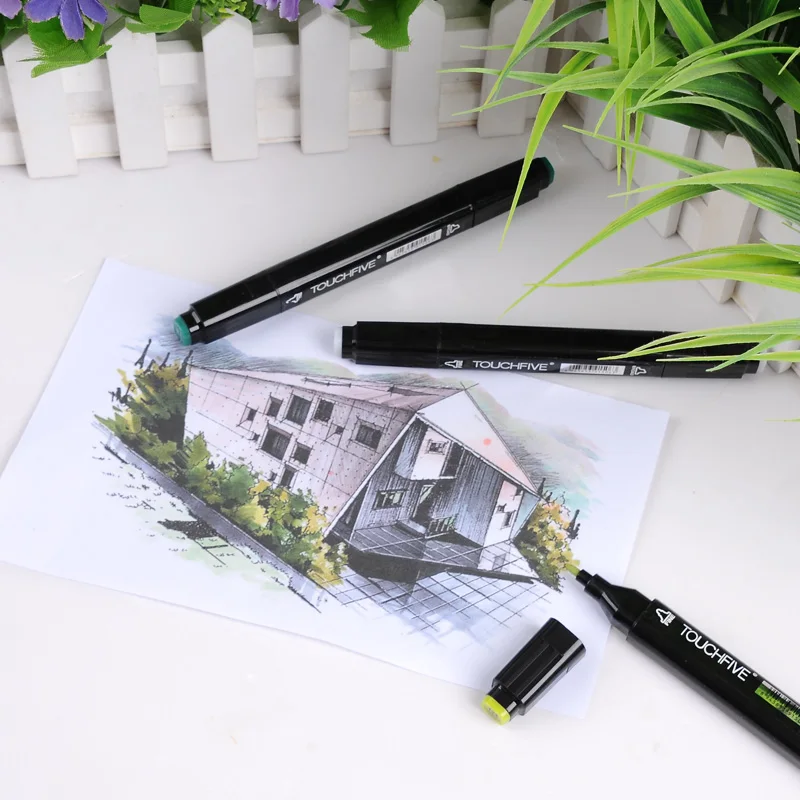 TOUCHFIVE 60 Color Dual Head Art Marker Set Alcohol Sketch Markers Pen for Artist Drawing Manga water color brush | Канцтовары для