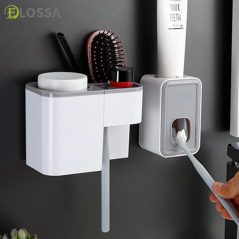 

ELOSSA Automatic Toothpaste Dispenser Household Toothbrush Holder Toothpaste Squeezer Wall Mount Stand Rack Bathroom Accessories