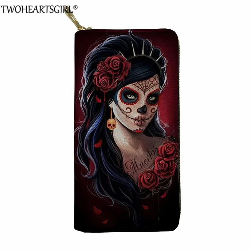 

Twoheartsgirl Sugar Skull Girls Gothic Women Wallet Fashion Travel Portable Purse Phone Cash Holder Money Bag Long Leather Card