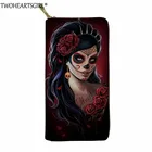 Женский кошелек в готическом стиле twoheart Girl, с изображением черепа и сахара, модный дорожный Портативный кошелек, держатель для телефона и наличных, длинный кожаный кошелек для карт