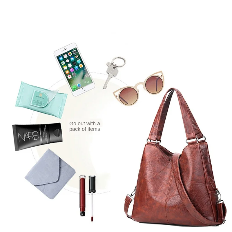 

Free shipping women 2020 new trend soft leather shoulder bag large capacity versatile fashion messenger bag simple lady handbag