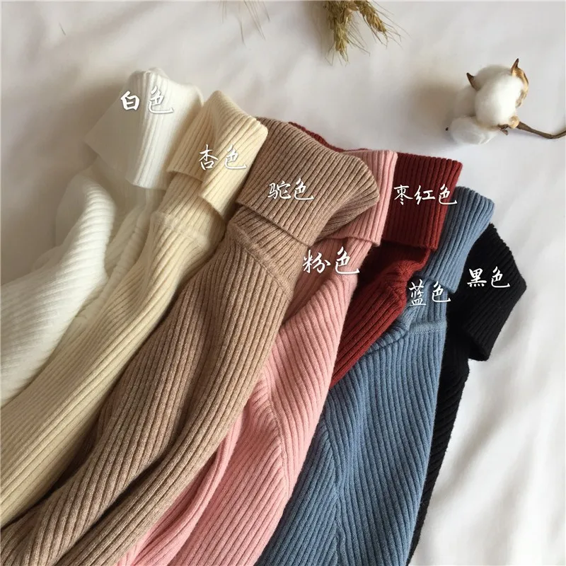 

2021 Autumn Women Winter Thick Sweater Knitted Ribbed Pullover Sweater Long Sleeve Turtleneck Slim Jumper Soft Warm Pull Femme