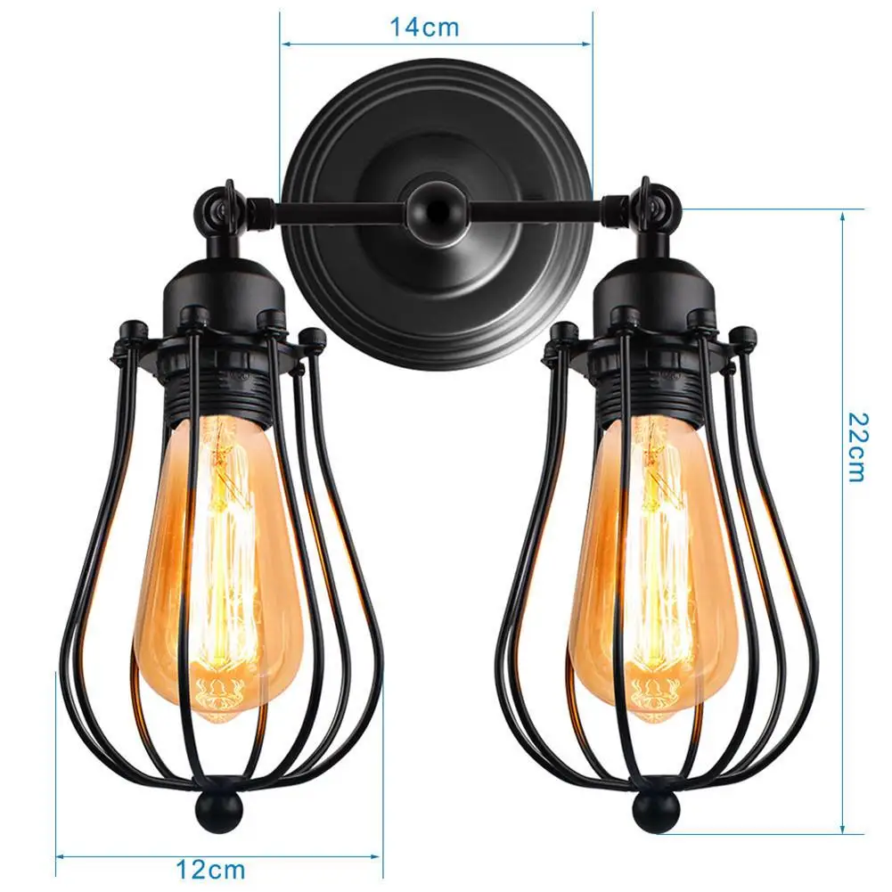 

Industrial Wind Double Head Wall Lamp Bedroom Aisle Lamp Staircase Lamp Led Wall Lamp Retro Iron Decorative Lamp 240 Degree Wall
