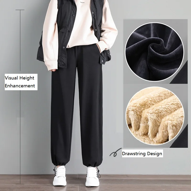 

Warm Winter Women Pants Velvet Cashmere Thick Trousers High Waist Elastic Straight Harem Pants Harajuku Korean Style