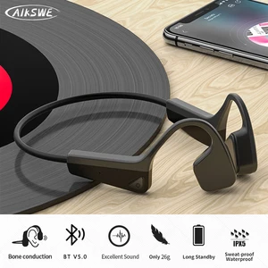 aikswe bone conduction headphones wireless sports earphone bluetooth compatible headset hands free with microphone for running free global shipping