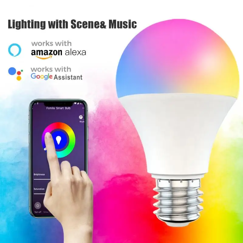 Умсветильник лампа B22 E27 с Wi Fi светодиодная RGB функцией таймера и регулируемой