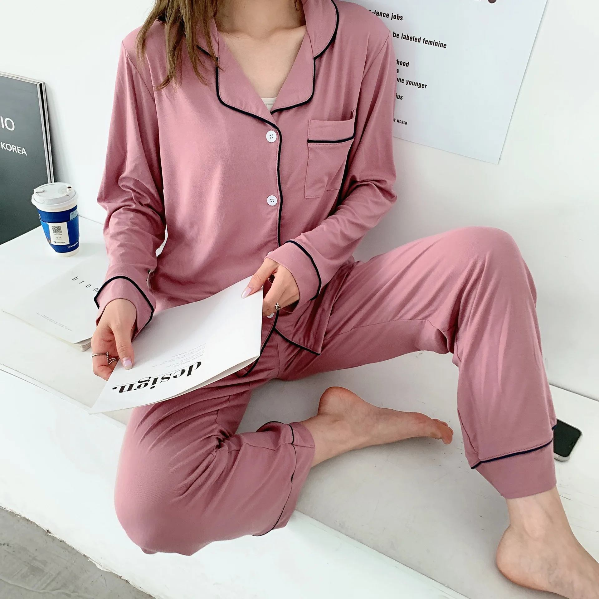 

Fdfklak Korean Nightwear New Pure Cotton Pajama Sets Women Autumn Long Sleeve Comfortable Cute Leisure Sleepwear