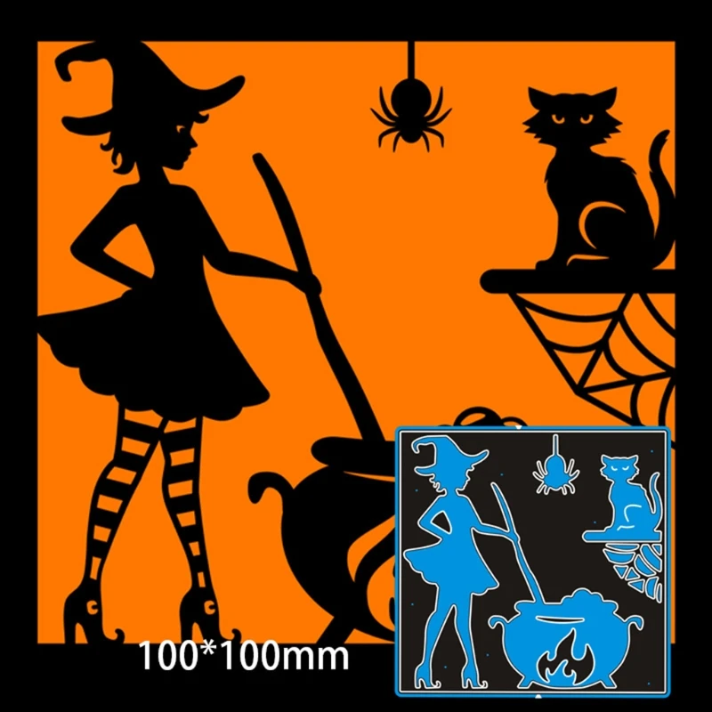 

Halloween Cat Witch Metal Cutting Dies Stencil Scrapbooking DIY Album Stamp Paper Card Mold Embossing Decoration Craft