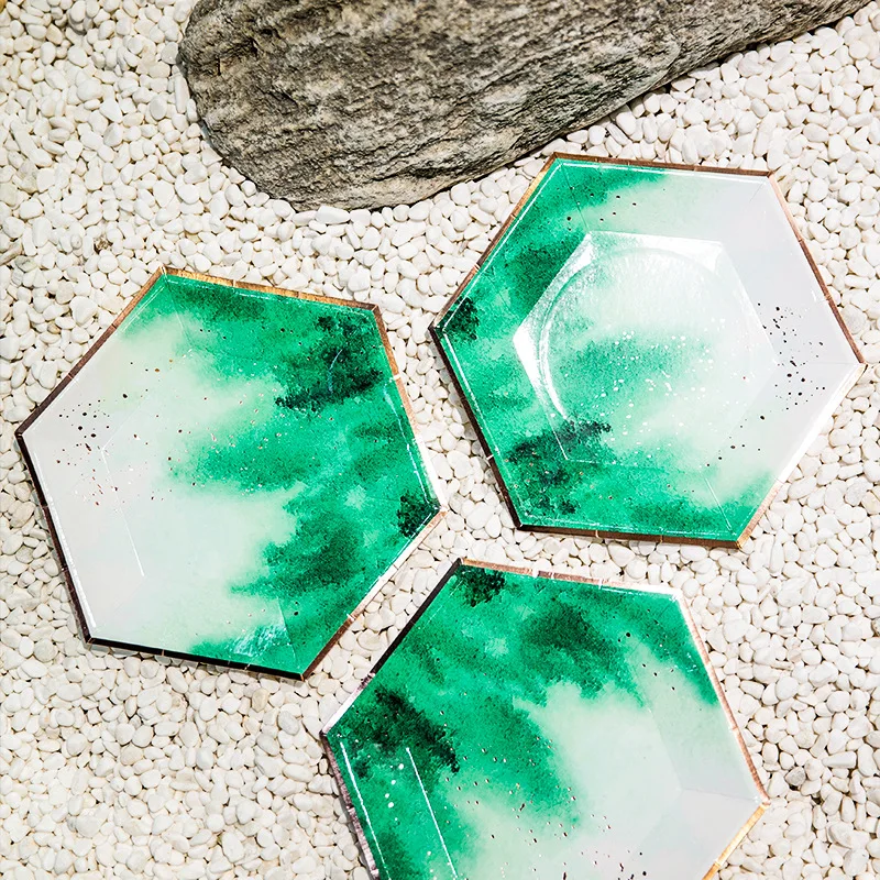 Вечерние золотые блокирующие одноразовые посуда бумажные тарелки соломки для