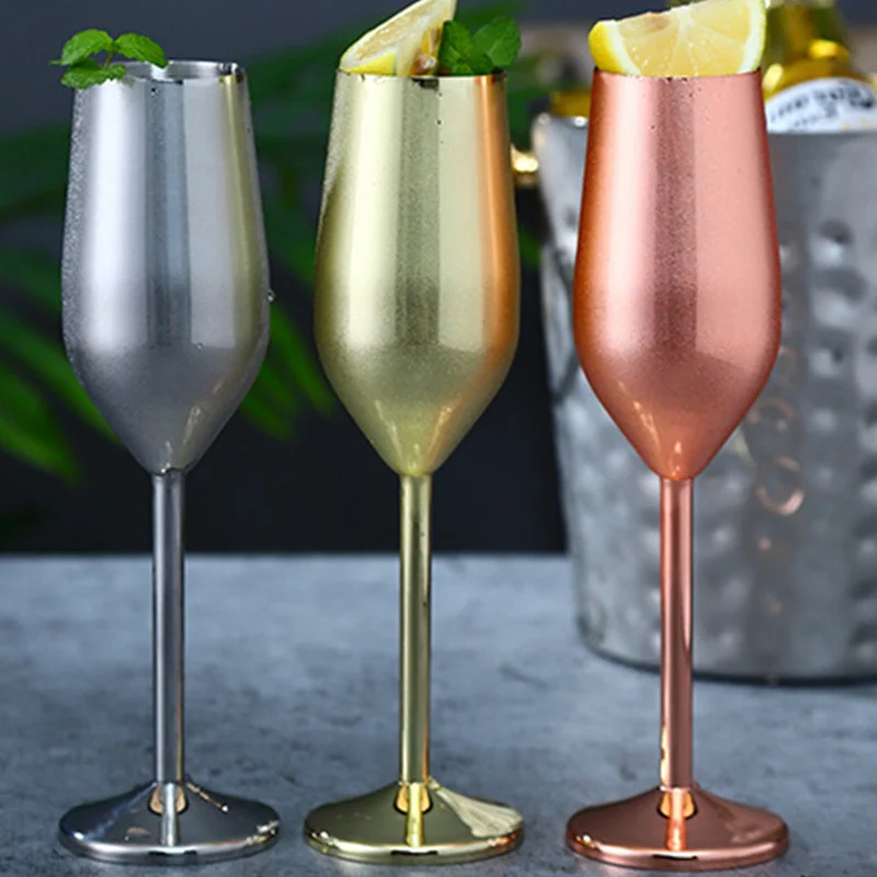 

Hot 220ml Stainless Steel Champagne Glass Goblet Fall-resistant European Cocktail Martini Glass Wedding Rose Red Wine Glass Cup