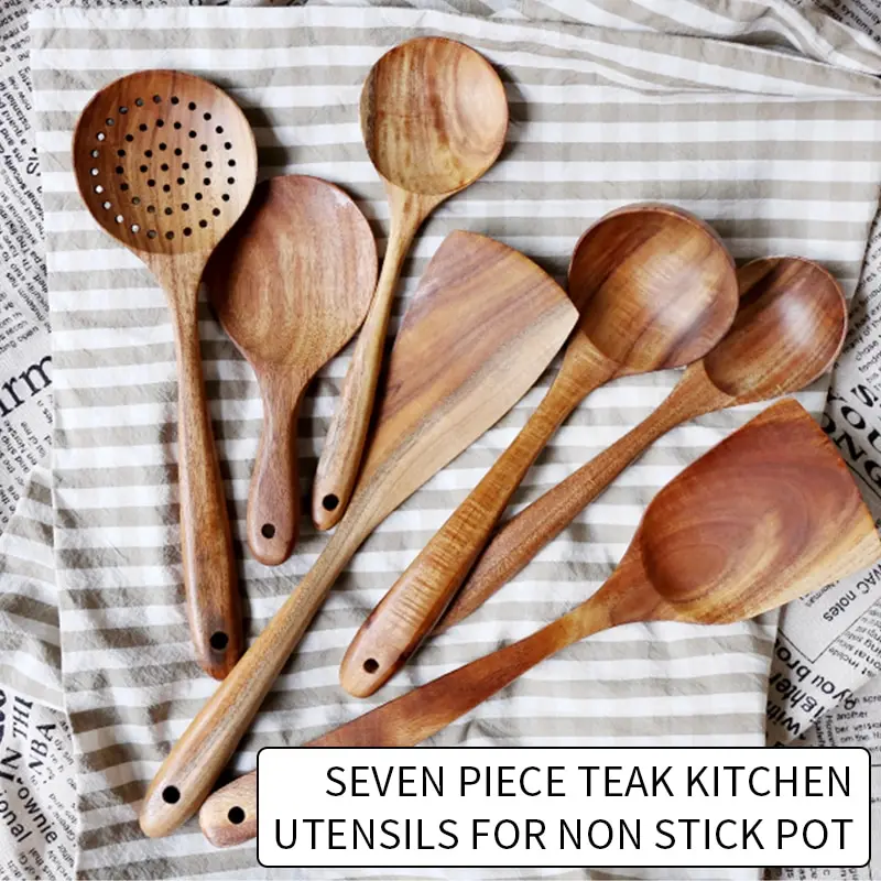 

Teak natural wood tableware spoon colander spoon special nano soup skimmer cooking spoon wooden kitchen tool kit