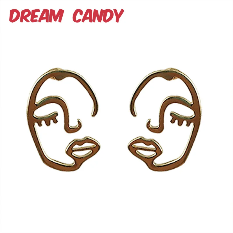 Фантазийные 2 полые человеческое лицо серьги для женщин из золотистого металла