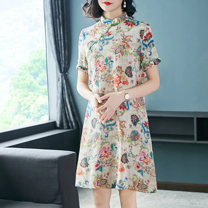 Женское платье из натурального шелка с принтом пляжные платья в цветочек модное