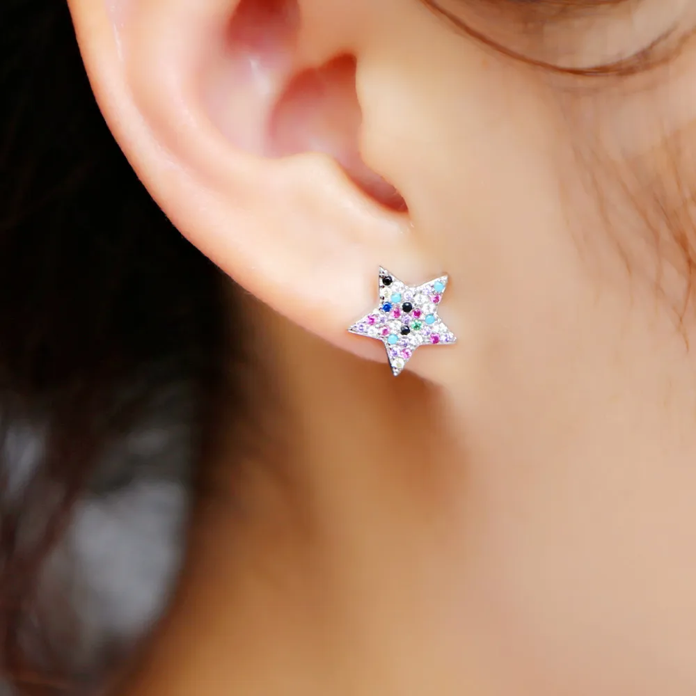 Простые винтажные цветные серьги-гвоздики с CZ звездой для женщин и девушек из