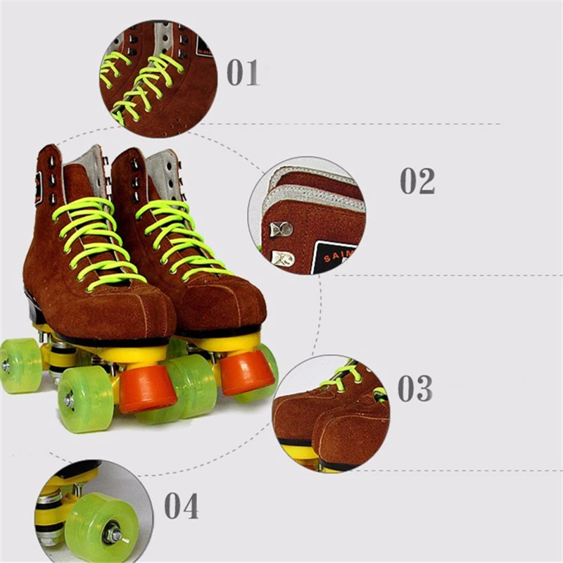 Новые взрослые двойные коньки обувь из коровьей кожи четырехколесные роликовые