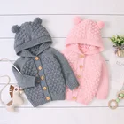 Осенний свитер Pudcoco для новорожденных мальчиков и девочек, детский однотонный вязаный жакет с объемными шерстяными помпонами и шапочкой