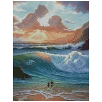 11141618222528ct counted cross stitch kit sky kiss lover love in sea beach kissing