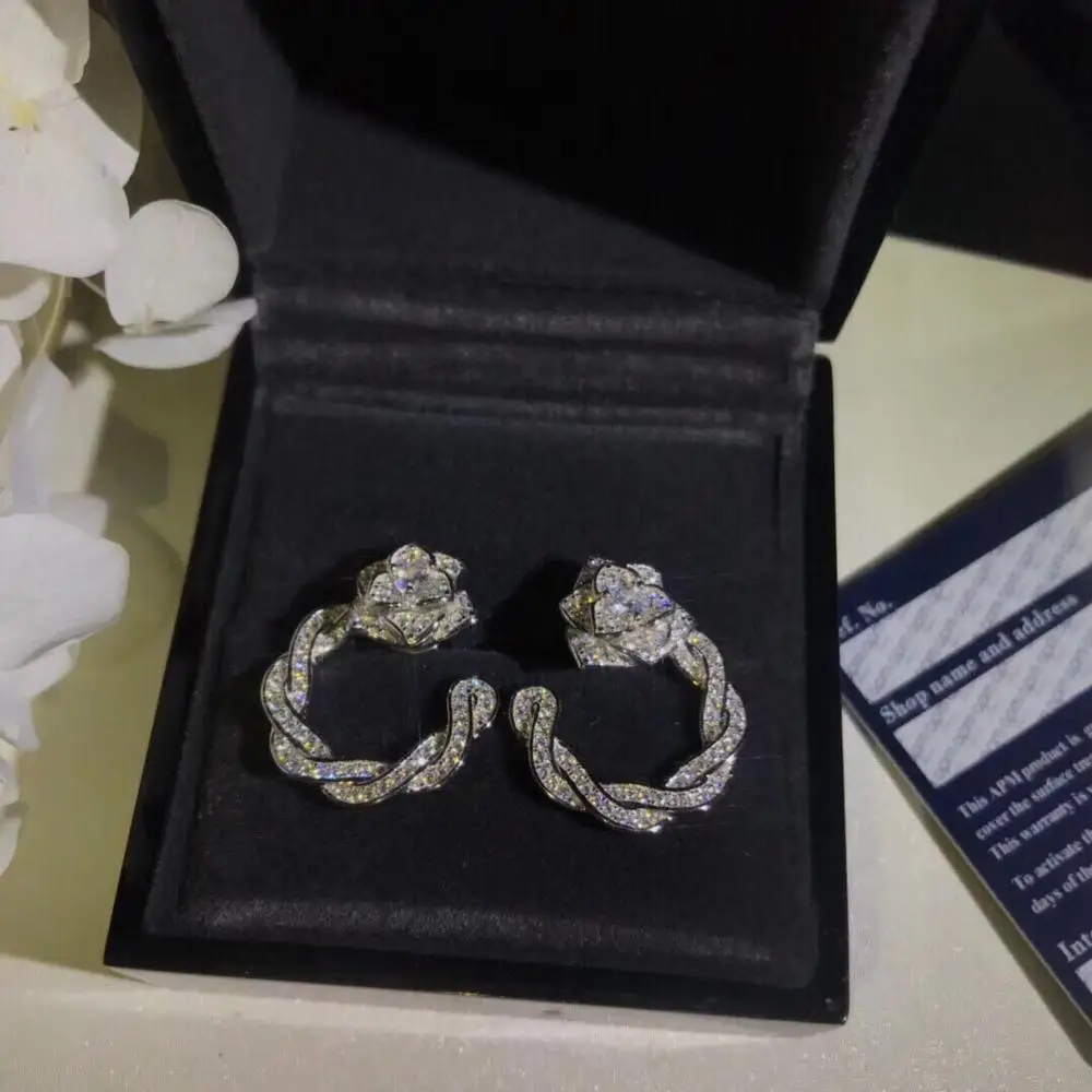 Женские серьги с подвеской в виде Розы блестящим кубическим цирконием свадебный