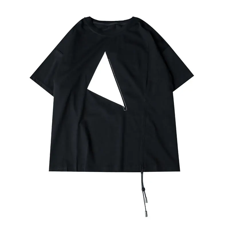 

XITAO Drawstring T Shirt Fashion New Women Black White Pleated 2021 Summer Minority Casual Style Loose Pullover Tee Top WMD1598