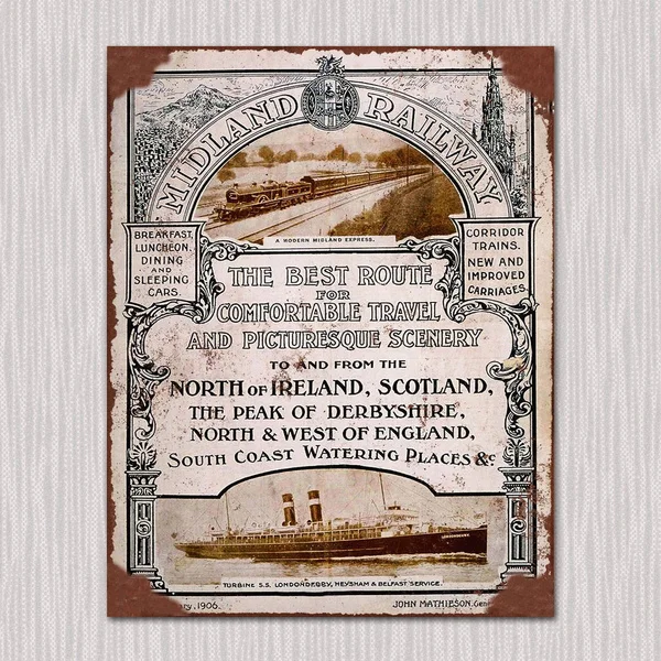 

1906 Midland Railway Vintage Tin Sign Metal Sign Metal Poster Metal Decor Metal