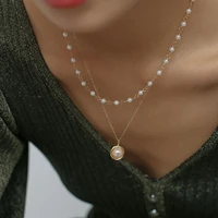 folded belt double layer pearl necklace feminine temperament simple and fashionable choker clavicle chain necklace